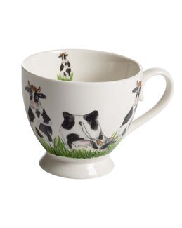 Tekop Ko med håndtegnet med motiv Hvid