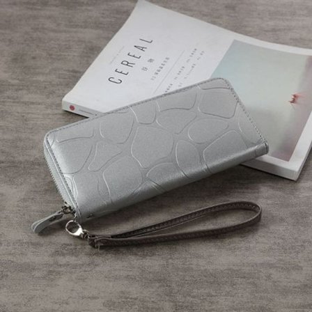 Stor sten lynlås pung kvinder pung lang pung (sølv)