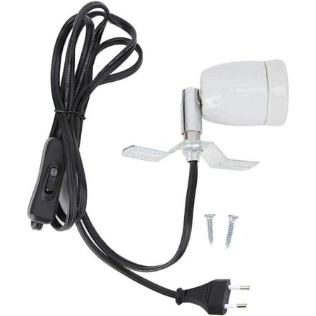 Keramisk Varmelampeholder E27 Varmelampe Sokkel 100W Maksimal Dimbar med Bryter og EU-Støpsel 360° Roterbar (Uten Pære)