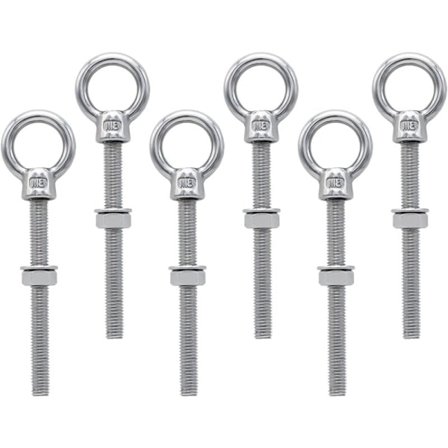 M8 x 80mm øyebolter rustfritt stål for feste og oppheng, 6 stk
