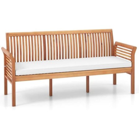 COSTWAY 3-sits Acacia Trädgårdsbänk, Ergonomiska sittdynor, ryggstöd och armstöd, Utomhusbänk 159 cm lång