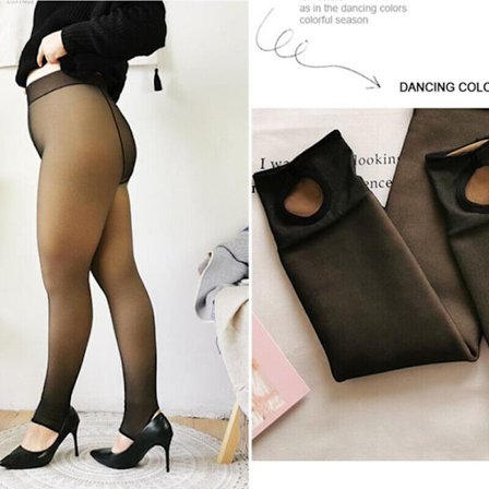 Plus Size Fake Translucent Varm Fleece Strumpbyxor Vintertights