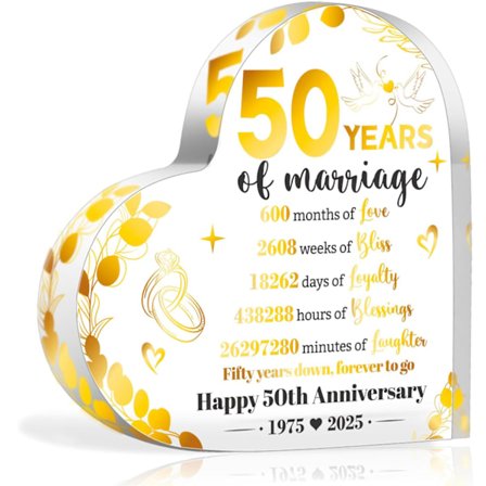 50-års jubilæum Akryl Plakette Gaver til hende ham par, hjerteformet akrylskilt Romantiske gaver til 50-års bryllupsdag