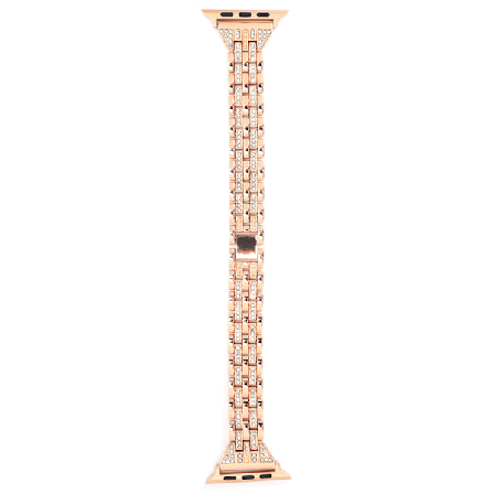Klockarmband Dubbla rader Rhinestones‐prydda ersättningsmetallband för IOS Watch 42mm / 44mmRose Gold