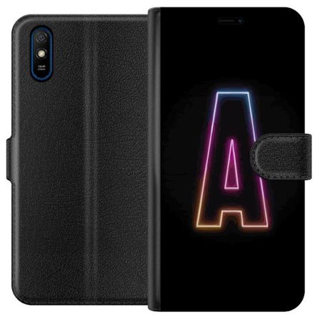 Kompatibel Tegnebogsetui til Xiaomi Xiaomi Redmi 9A Minimalistisk neonbogstav A i regnbuefarvet lys mod sort baggrund i moderne typografisk stil