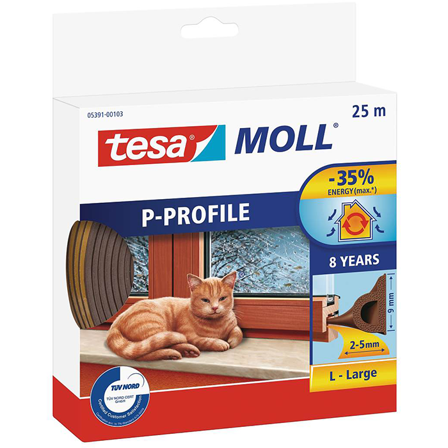 Tesa P-list 05391-00101-00 Tætningsliste EPDM, 25 m, 9 mm x 5,5 mm Brun, Maskintilbehør & forbrugsvarer
