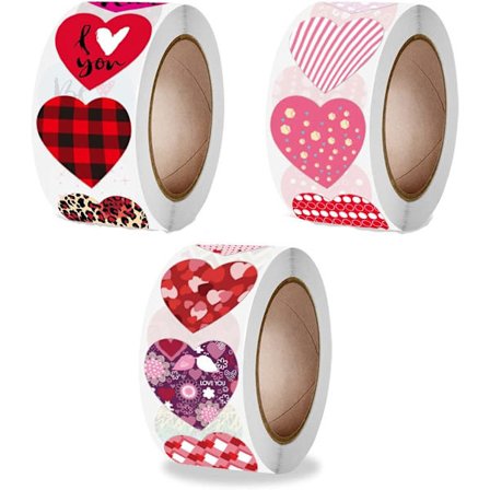Presentmärkesetiketter, 1500 st rullar med kärleksetiketter, kärlekshjärtformade etiketter