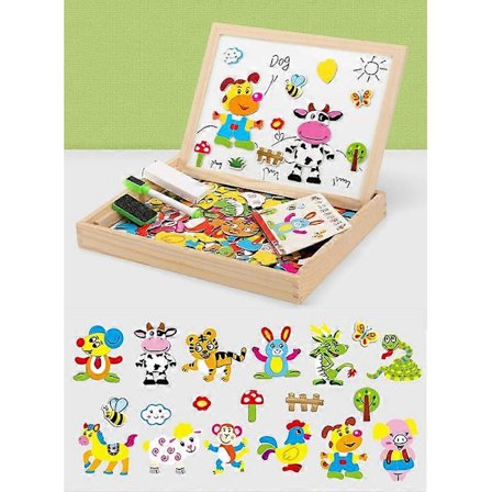 100+ stk. Multifunksjonelt trepuslespill for barn med dyr, skrivetavle, magnetisk tegnebrett, læringsleker for barn (h)