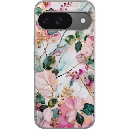 Yhteensopiva Puhelinkuori Google Pixel 9 Pro Abstrakti marmorikuvio kukilla, lehdillä ja kultaisilla yksityiskohdilla pehmeissä pastellisävyissä