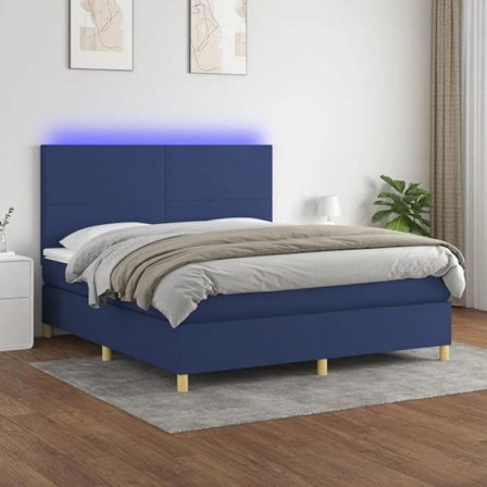 Maison Exclusive - Sengebund med lameller og madras samt blå LED 180x200 cm stof