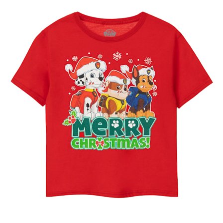 Paw Patrol Boys Merry Christmas T-Shirt 7-8 år Röd