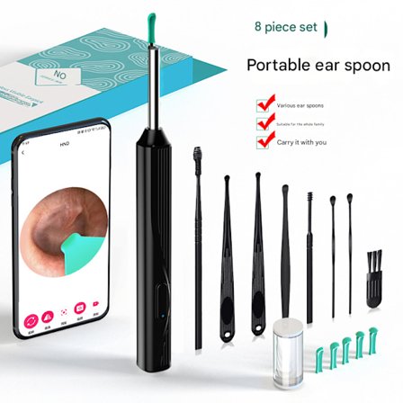 8 ST 1080P Trådlöst Öronrengöringsendoskop Öronrengöringsverktyg Svart 8-pack