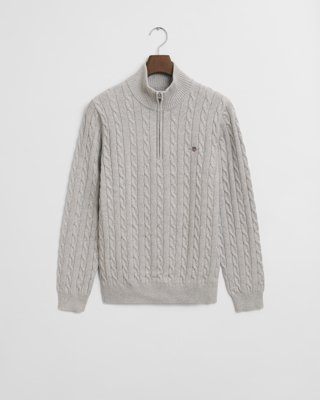 GANT - Kabelstrikket genser med half-zip til herre cloud grey melange