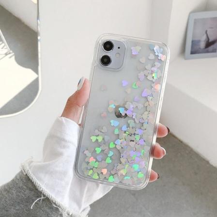 Iphone 13 Skal Med Flytande Hjärtan Likt Kvicksand Glitter Silver One Size