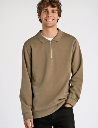 Lindbergh Jersey Pique W Zip L/S - Beige - L