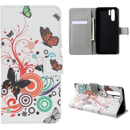 Plånboksfodral Huawei P30 Pro - Vit med Fjärilar