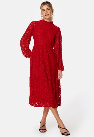 BUBBLEROOM Blanca Midi Lace Dress Red Klær