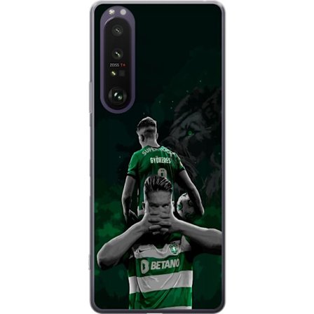 Yhteensopiva Puhelinkuori Sony Xperia 1 III Neonmotiivi, jossa teksti "Gaming is in my DNA" sinisenä ja punaisena tiiliseinällä, jossa loistava DNA-sp
