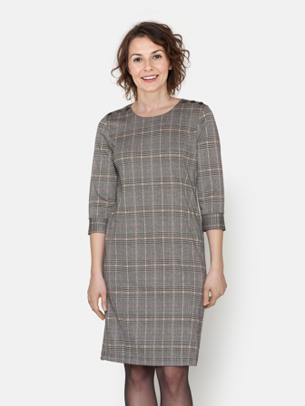 BRANDTEX - Kjole - Grå/Beige Mix - Ternet - 3/4 ærmer