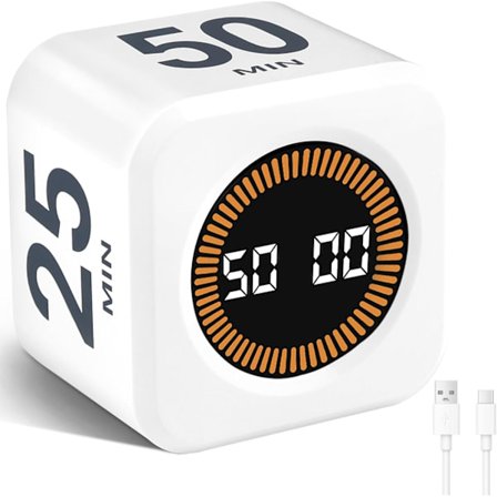 Kuutio Visuaalinen Ajastin, Pyörivä Pomodoro-ajastin, 5/10/25/50 minuuttia ja mukautettu lähtölaskenta, mukautettava ajan tallennus, äänetön ja soitto