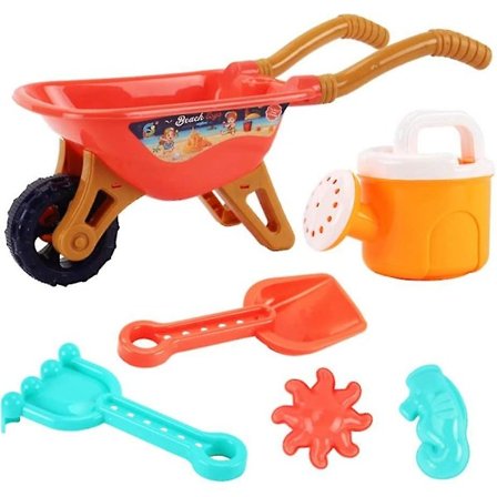 Barnvagn för barn, trädgårdsarbete och lek vid havet, strandleksaker för barn, sandleksaker för utomhusaktiviteter med tillbehör inklusive hink