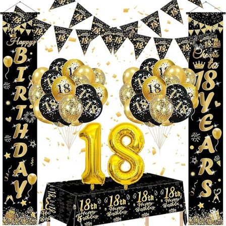 18-års fødselsdagsfest dekorationssæt med banner, balloner og duge