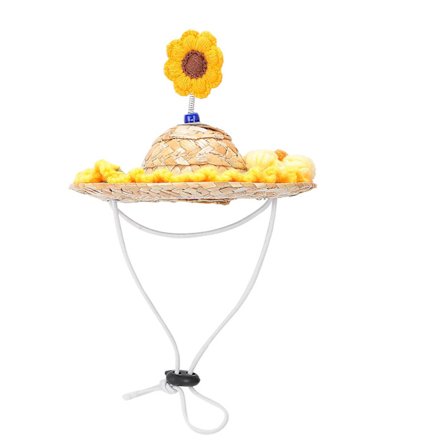 Söt justerbar gul blomma husdjur vävd halmhatt solskydd mössa för hundar och katter