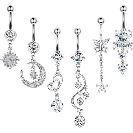 6 st 14G Navelpiercing i rostfritt stål