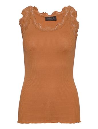 Silk Top W/ Lace T-shirts & Tops Sleeveless Oransje Rosemunde