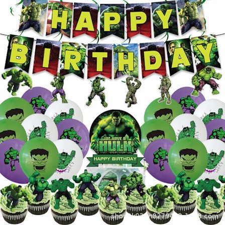 Hulk-tema fødselsdagsfest dekorationer festtilbehør balloner banner cupcake/kage top hængende hvirvler sæt
