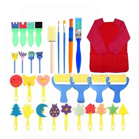 31 stk. Vaskbare malerkoster sett for småbarn tidlig læringsleker Fingermaling Svamper Kunstutstyr Gaver - giftfri - 100% babysikker (rød)