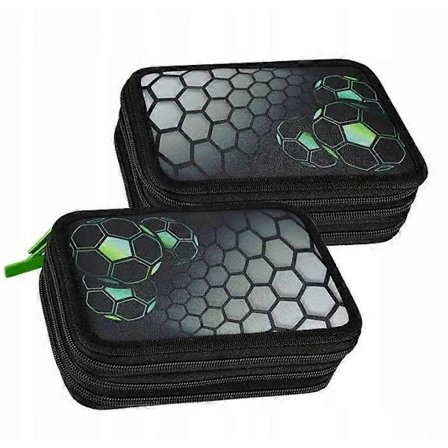 Stort pennfodral för skolan, tre fack, fotbollstema (c042)