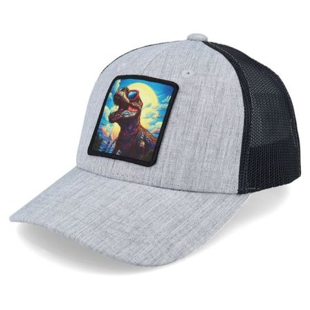 Kiddo Cap - Grå trucker Keps - Kids T-rex With Sun Glasses Heather Grey/Black @ Hatstore