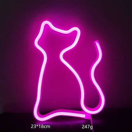 WABJTAM LED Neon-kattlys, veggdekor, batteridrevet eller USB-drevet for rom, veggdekorbord, dekorativ for bar, jul, hjemmefest, bryllupsfødsel