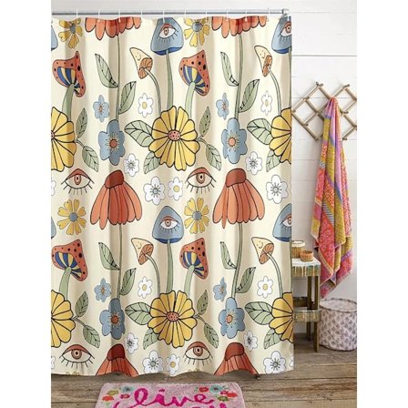 180*200cm Retro 70-tals Duschdraperi Psykedeliskt Blommönster