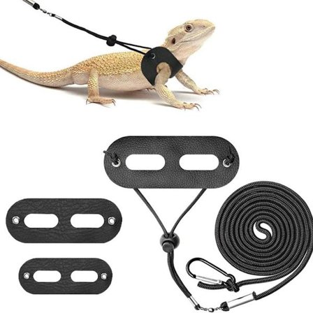 Skægget Drage Øgle Snor Sele - Justerbar Sele og Snor til Krybdyr - 3-pak Sæt i Størrelser S, M, L - til Skæggede Drager og Små Kæledyr