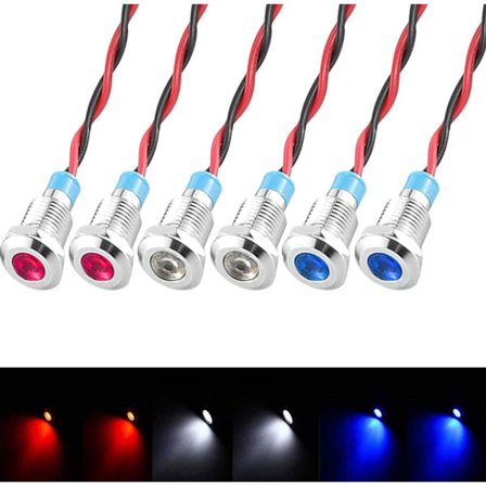 6 stk 12V-24V 8mm LED Pilot Panel Dash Advarselslys Lampe