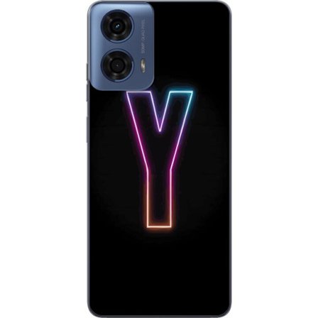 Kompatibelt Mobildeksel til Motorola Motorola Moto G04 Minimalistisk neonbokstav Y i fargeskiftende lys mot svart bakgrunn