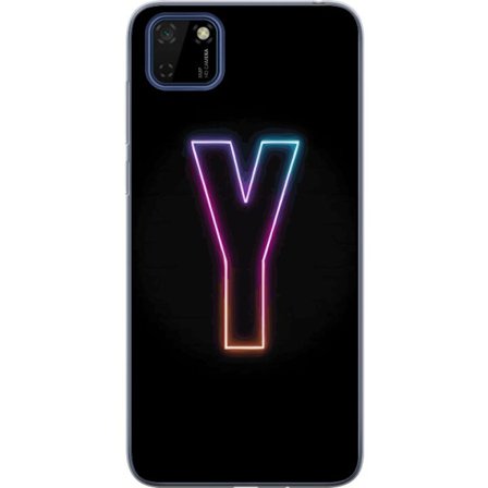 Kompatibelt Mobilskal till Huawei Huawei Y5p Minimalistisk neonbokstav Y i färgskiftande ljus mot svart bakgrund