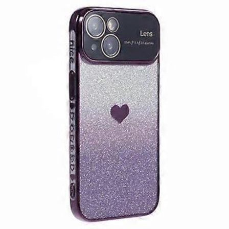 Skal till iPhone 14 Kärlekshjärta Mönster Bling Skyddande TPU Telefonfodral (Mörklila)