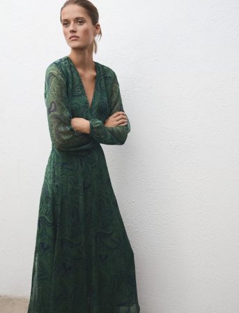 Mango Belt Printed Dress - Green - XS