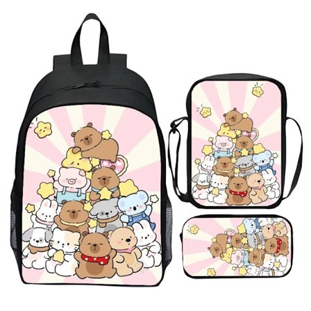 Kapi Endast 3-delt Sett Skolesekk Tegneserie Student Ryggsekk Portefølje Penal-20