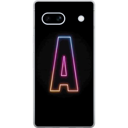 Kompatibel Mobilcover til Google Google Pixel 7a Minimalistisk neonbogstav A i regnbuefarvet lys mod sort baggrund i moderne typografisk stil