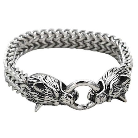 Højkvalitets Viking Ulvehoved Armbånd Til Mænd Rustfrit Stål Kongekæde Nordisk Smykke Biker Amulet Odins Ulv