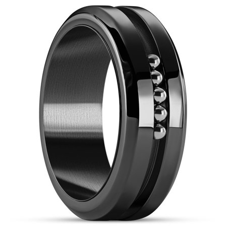 Tigris | 8 mm Black Moving Ring with Silver-tone Beads for Men - Steel rings