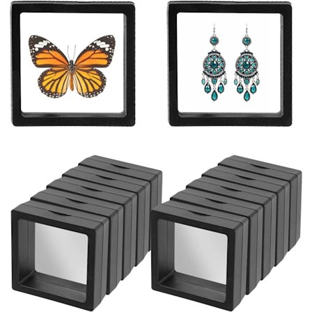 10 stk. 3D flydende displayramme, møntdisplayetui, støvtæt og bærbar PE-film gennemsigtig smykkeopbevaringsboks til ring, øreringe, halskæde (5*5 cm)