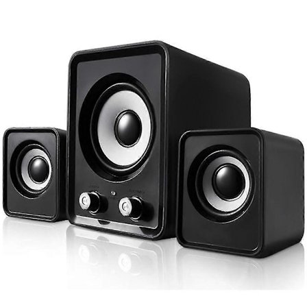 Kompakt 2.1 Subwoofer USB Højttalersæt 12W, 3.5mm, USB-drevet til PC, Laptop, Tablet og Smartphone - Helt Sort