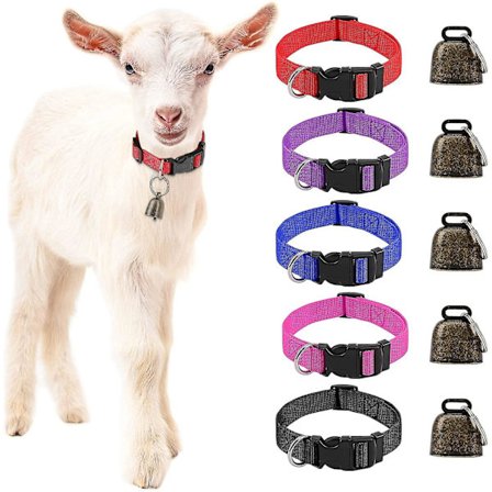 5 stk. Gedekraver med bjælder, ko hest får græsning kobber bjælder og justerbar nylon krave sæt kæledyr anti-tabt høj bronze bjælde til små 