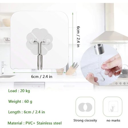 30 stk. selvklæbende kroge, gennemsigtige kroge, håndklædekroge, vægkroge til køkken, badeværelse, væg- og lofthængning