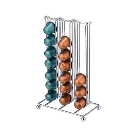 Nespresso kapselholder, stort kapselstativ til tesalon, metalstativ [42 kapsler] [Sølv] Kolonnestil